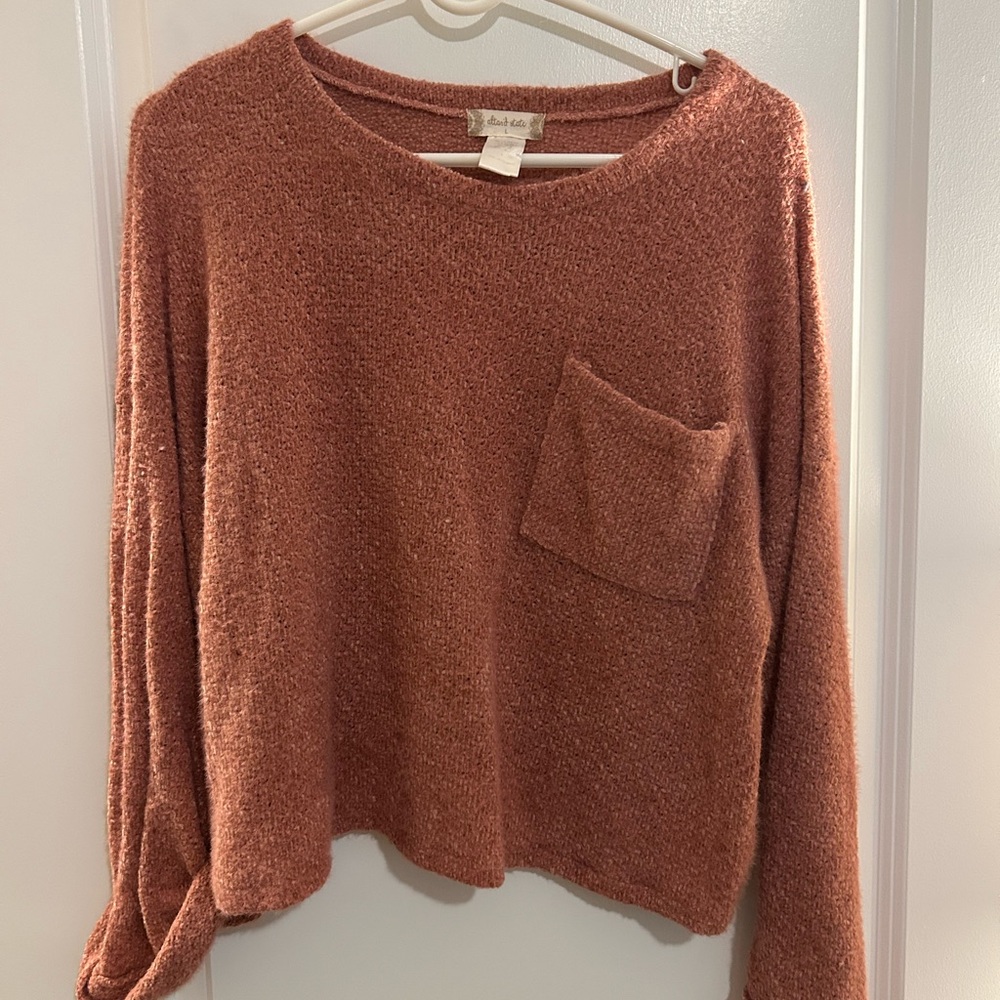 Altar'd State Brown Crew Neck Sweater Cozy Knit